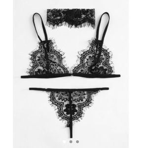 Eyelash Lace 3 piece Lingerie Set